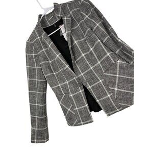 New White House Black Market Plaid Jacket Blazer Size 8 Black White RH10464